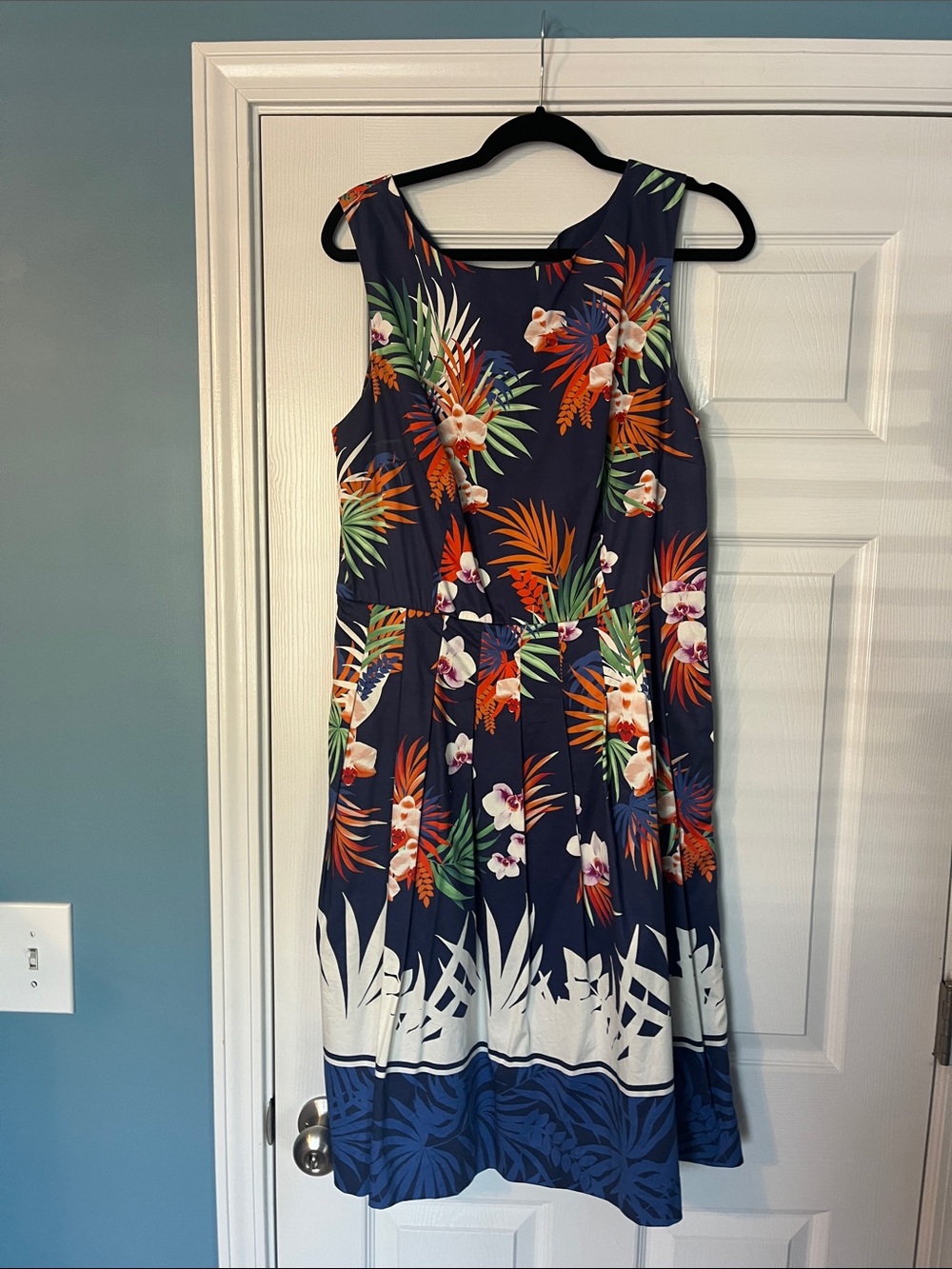 Talbots Navy Floral Tropical Sleeveless Midi Dress